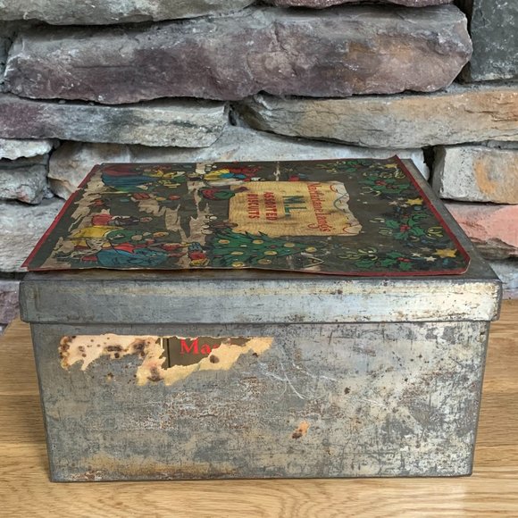 VTG 30s Christmas Tin Macfarlane Lang's M.L. Assorted Biscuits Cookies Holiday - Picture 4 of 13